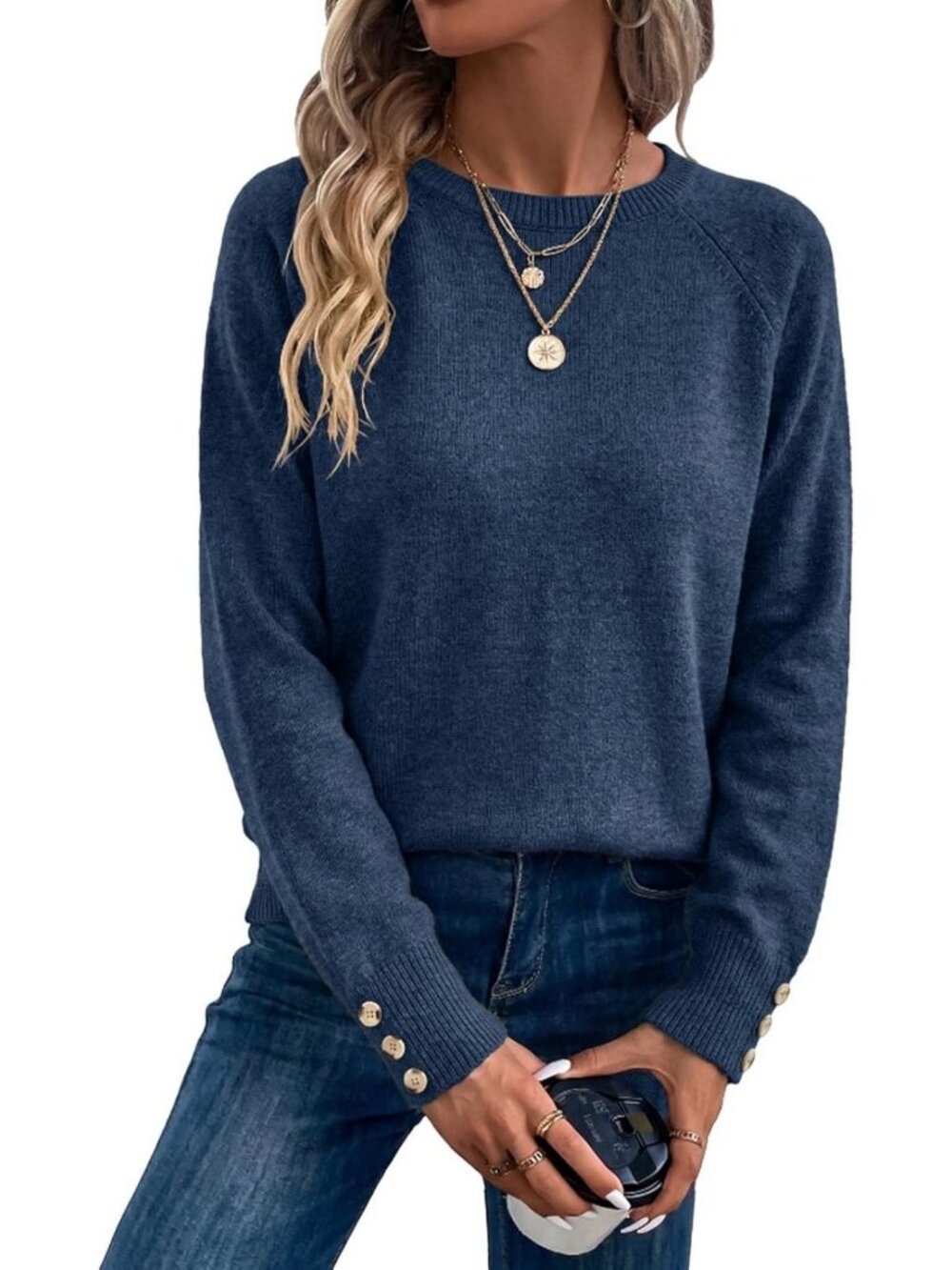 Cozy Solid Button Long Sleeve Knit Pullover Sweater for Women - Casual Chic